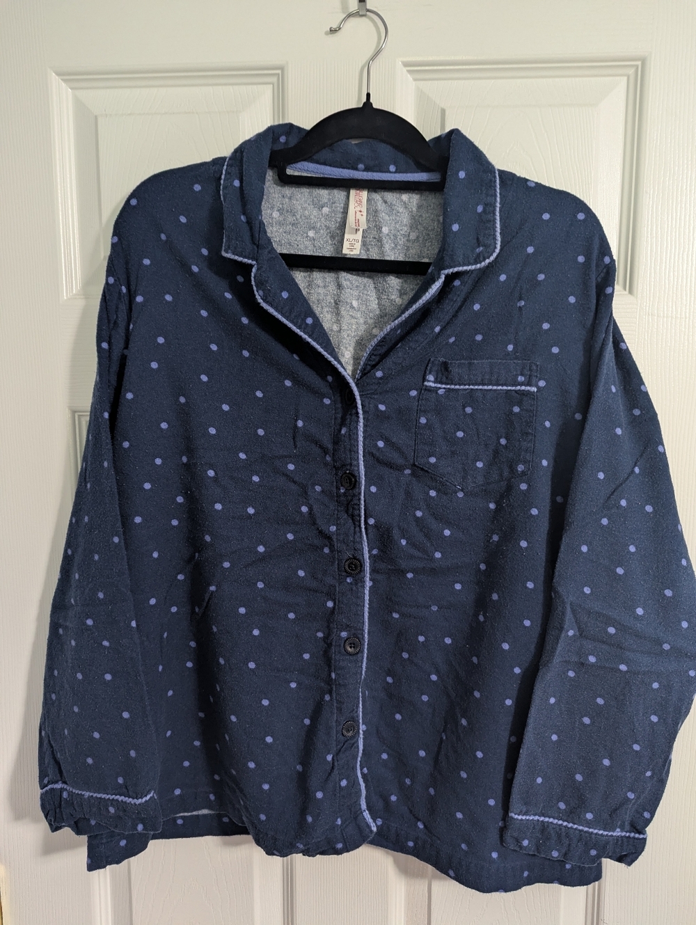 Gilligan & O'Malley Navy and Light Blue Polka Dot Button-Up Pajama Top And Pants